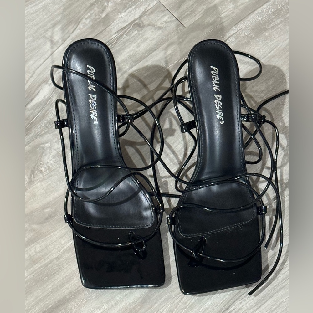Public Desire Square Toe Lace Up Mid Heels NEW - Picture 7 of 11